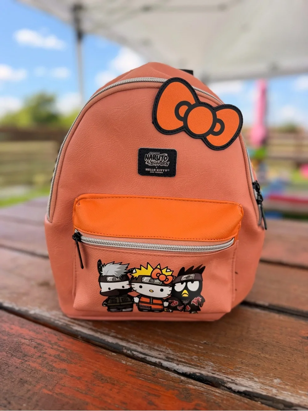 Hello Kitty x Naruto Peach-Orange Mini Backpack with Character Patch